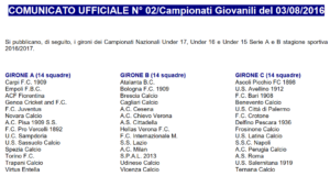 Campionati giovanili: la composizione dei gironi